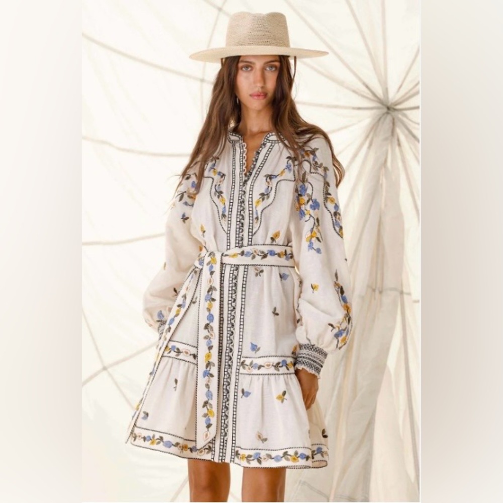 Scarlett Poppies Floral Embroidered Fiucci Short Dress